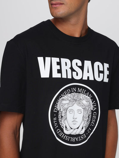 Versace Men's Black Medusa Logo Cotton Crewneck T-Shirt Casual Luxury
