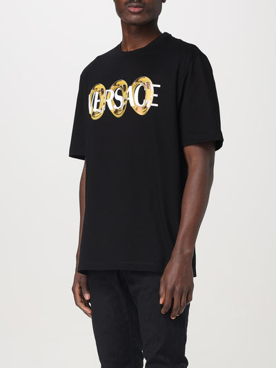 Men's Black Cotton Crewneck Versace T-Shirt with Bold Logo Print