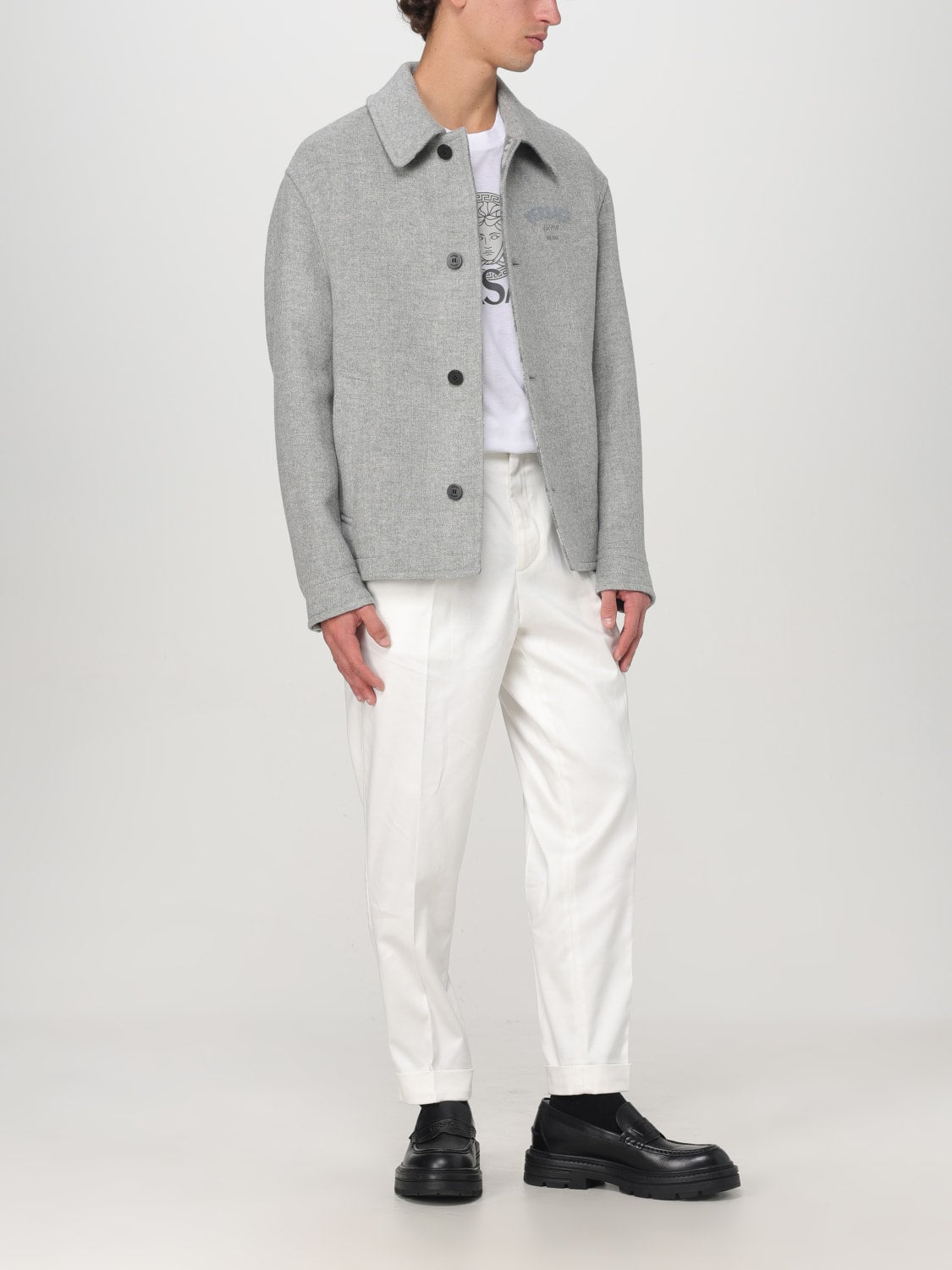 Versace Men's White Cotton Crewneck T-Shirt with Bold Logo Print