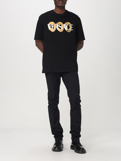 Men's Black Cotton Crewneck Versace T-Shirt with Bold Logo Print