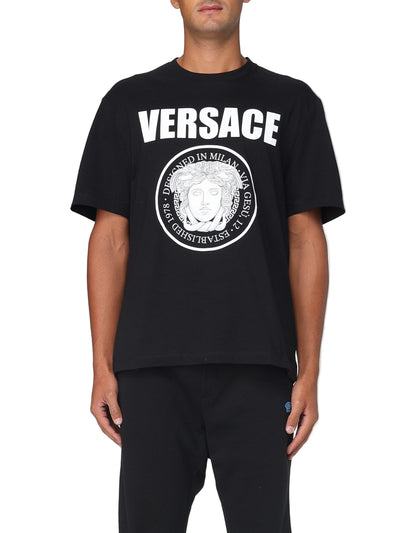 Versace Men's Black Medusa Logo Cotton Crewneck T-Shirt Casual Luxury