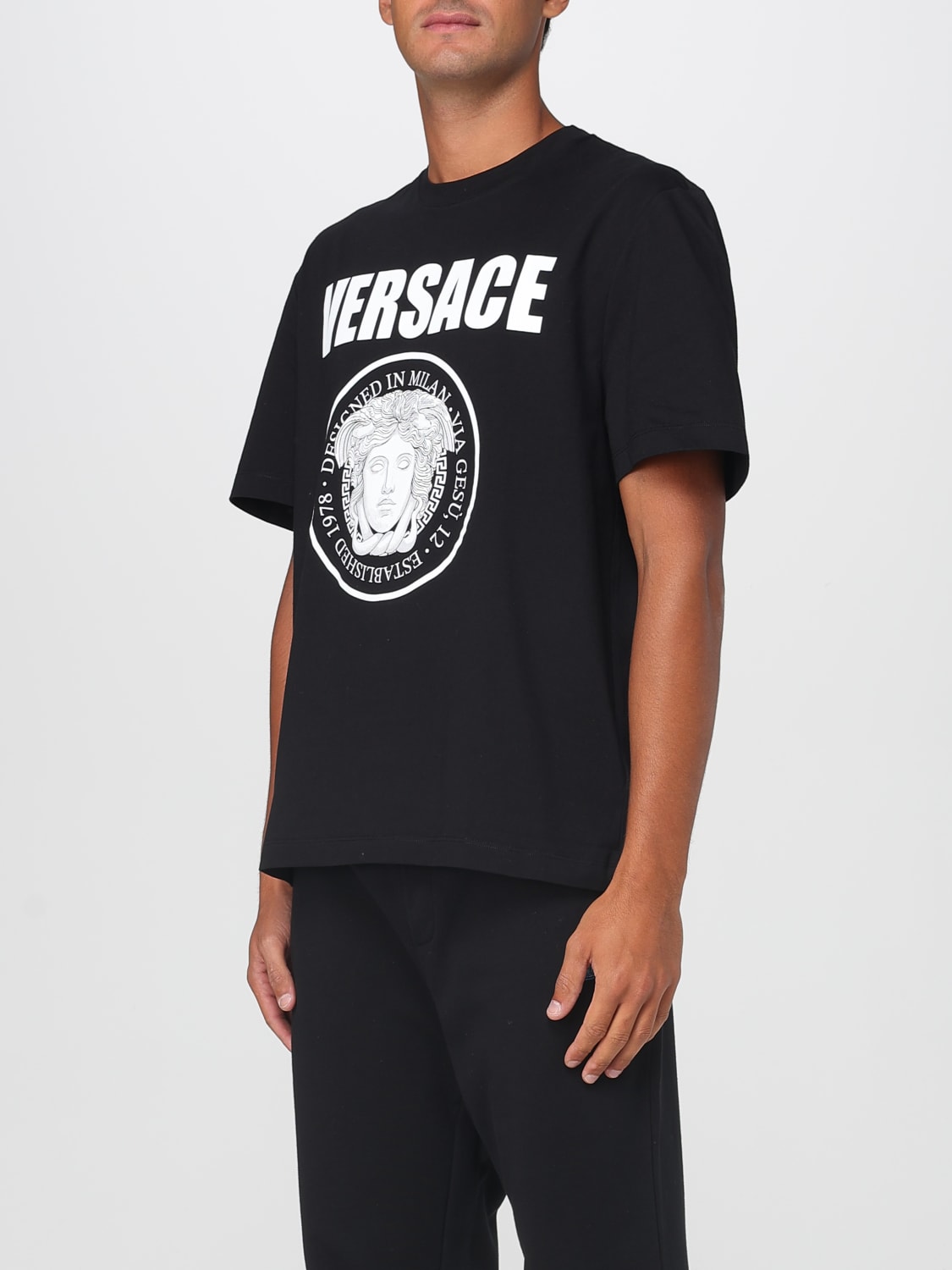 Versace Men's Black Medusa Logo Cotton Crewneck T-Shirt Casual Luxury