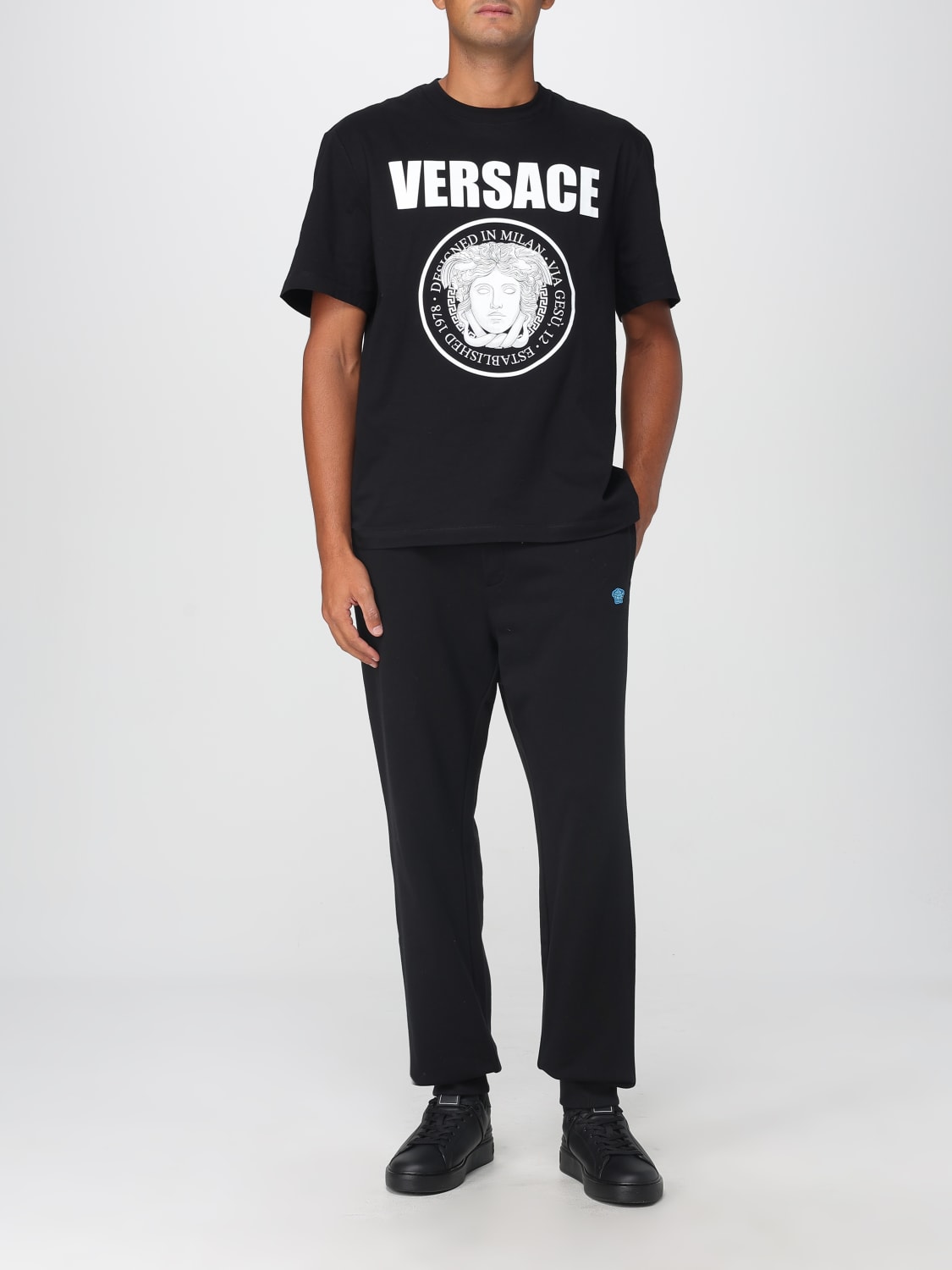 Versace Men's Black Medusa Logo Cotton Crewneck T-Shirt Casual Luxury