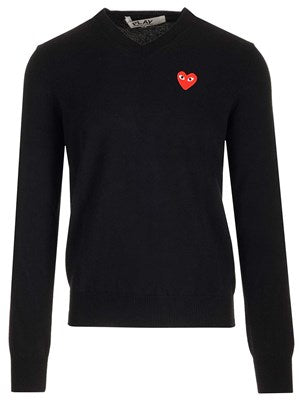 COMME DES GARCONS PLAY Black V-neck wool sweater