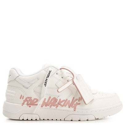 Off-white pink/white "out of office for walking" sneakers