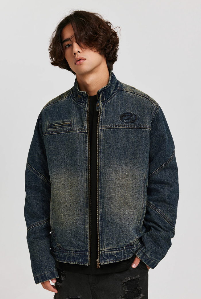 ANTIDOTE Washed Gradient Denim Motorcycle Jacket – Royal Culture