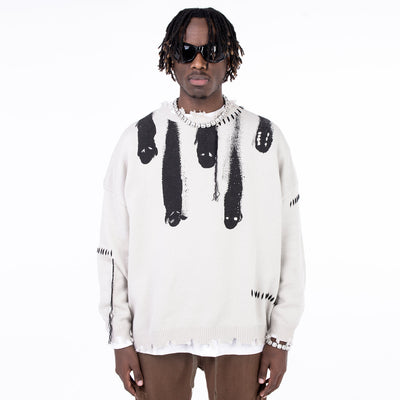F3F Select Ghost Print Destroy Knit Sweater Grey