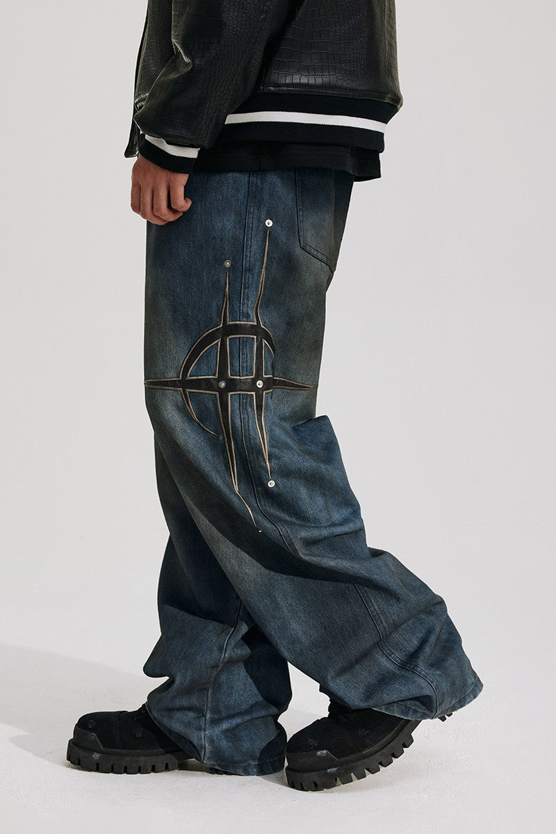 ANTIDOTE leather studded jeans