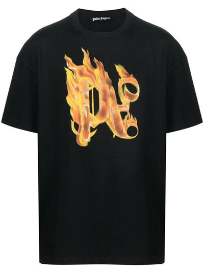Palm Angels T-shirt with burning monogram on the front black