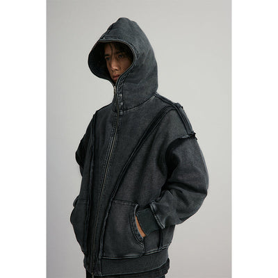 ANTIDOTE Deconstructed Raw Edge Washed Zipper Hoodie