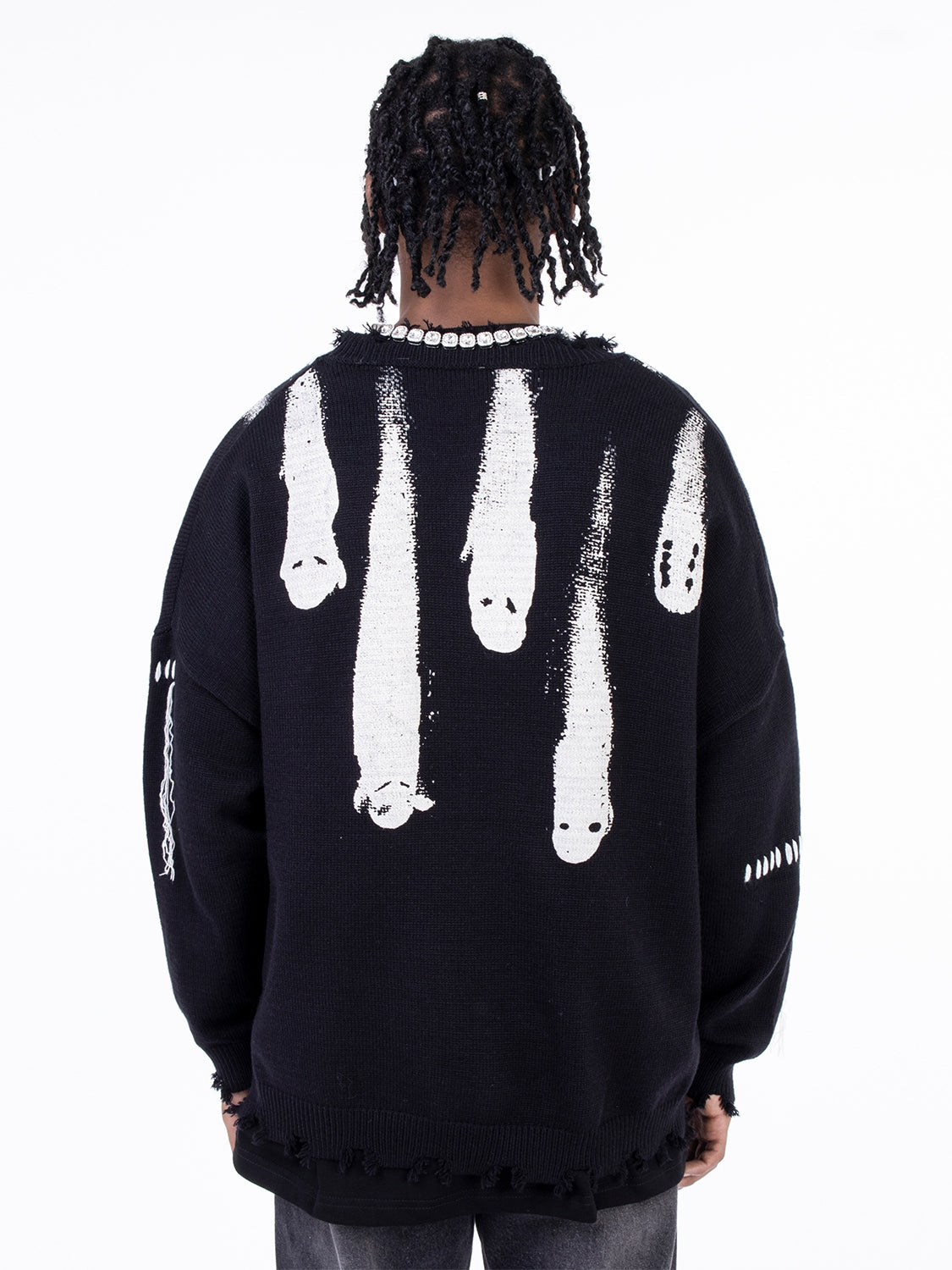 F3F Select Ghost Print Destroy Knit Sweater Black