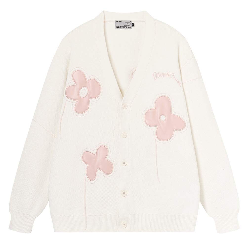 Harsh and Cruel Hand painted Flowers Knitted Cardigan White