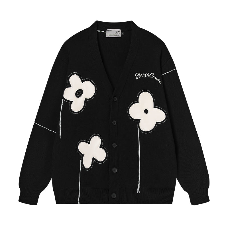 Harsh and Cruel Hand painted Flowers Knitted Cardigan Black