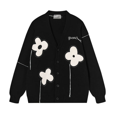 Harsh and Cruel Hand painted Flowers Knitted Cardigan Black