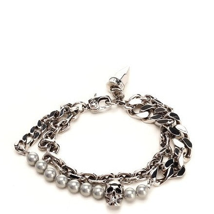 Alexander Mcqueen Skull&pearls bracelet silver